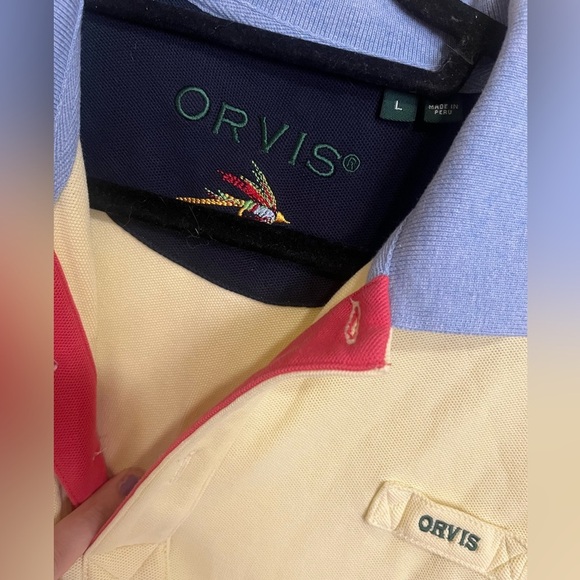 Orvis Yellow Blue Colorblock Signature Polo Shirt Bundle Size Large - Picture 2 of 3